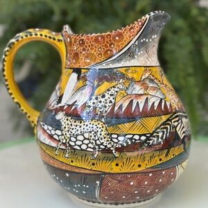 Penzo Large Pitcher Vase Handcrafted Painted Zimbabwe Animal Gloria Togarasei